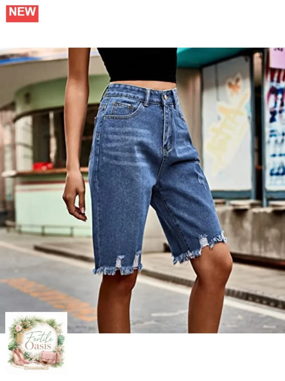 Women's High Waist Baggy Jean Shorts Casual Straight Leg Long Denim Shorts Y2K